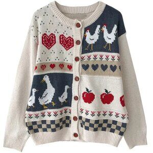 Vintage Harajuku Animal Embroidered Sweater – Cozy & Stylish